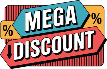 Fototapeta premium Mega Discount Promotional Image with Percentage Signs in Turquoise, Red, and Yellow Tones for Sales