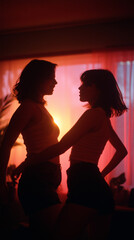 silhouetted couple dancing at sunset 
