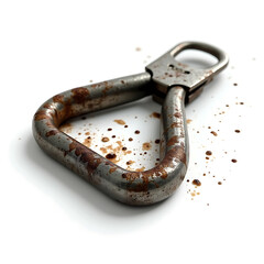 Rusty metal clip close-up with oil smudges and fingerprints isolated  
