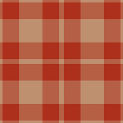Straight check vector fabric, retro tartan texture pattern. Subtle seamless textile background plaid in red and orange colors.
