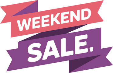 Vibrant Weekend Sale Advertisement with Stylish Ribbons and Bold Typography Promotes Exciting Discounts for Shoppers, Attracting Attention and Encouraging Purchases