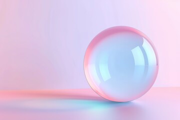 Translucent sphere reflecting soft pastel hues a blend of pink blue and purple