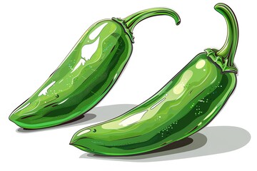 Two green peppers in a simple digital illustration style isolated on white