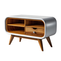 Mid century modern wooden media console isolated on transparent background
