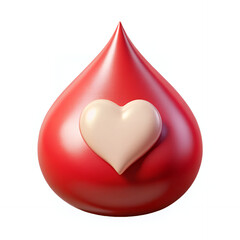Heart in Blood Drop 3D Icon, Medical Donation Concept Art