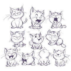 Hand Drawn Cartoon Kitten Faces with Cute and Funny Expressions Vector Set