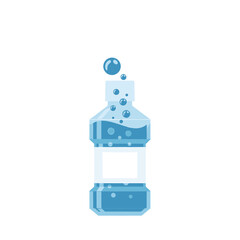 A stylized illustration of a mouthwash bottle with bubbles.