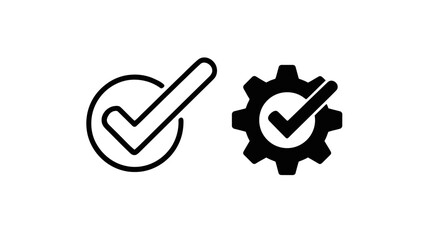 Vector art of verified check mark on gear outline and solid vector icons
