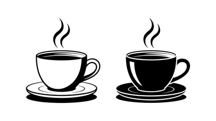 Vector art of coffee cup with steam outline and solid vector icons