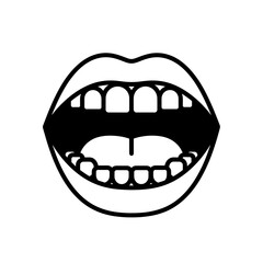 Fototapeta premium Simple black and white graphic illustration of an open mouth with teeth.