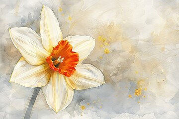 Watercolor Daffodil: A gentle floral painting highlighting the bloom's vibrant core