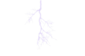 Purple lightning Thunderstorm. Lightning  Strikes Bolt Effects on Transparent Background cutout