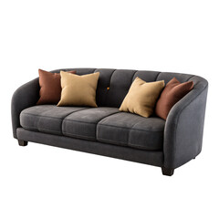 Fototapeta premium Dark gray sofa with pillows isolated on transparent background