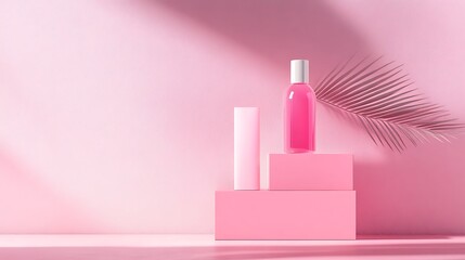 Pink Bottle and Box Mockup on a Textured Pink Background
