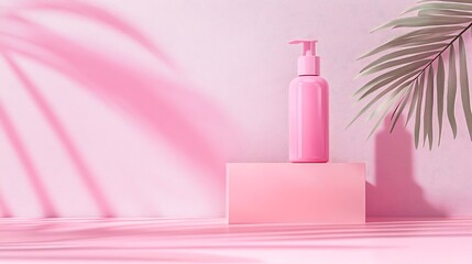 Pink Bottle and Box Mockup on a Textured Pink Background