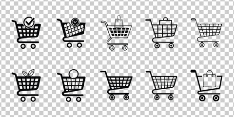 Modern shopping cart & trolley icons e-commerce & supermarket essentials, downloadable shopping cart & bag graphics vectors