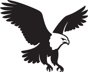 Flying eagle powerful black silhouette, Soaring raptor bird vector design