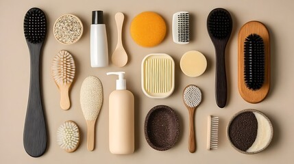 Zero Waste Self Care Kit Flatlay on Beige Background 