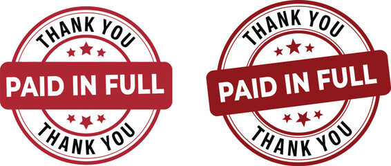 Two red circular stamps with the words paid in full and thank you signifying payment completion and gratitude