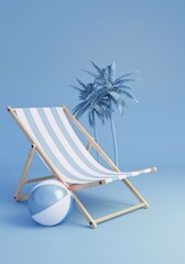 Summer Holiday Concept. Vertical illustration. Monochrome light blue with copy space. Minimal elegant 3d rendering.
