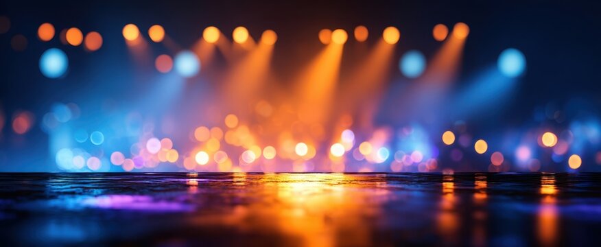 The vibrant concert background with colorful lights and dynamic bokeh effects.