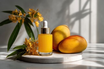 Organic beauty product featuring mango ingredients, fresh and clean aesthetic