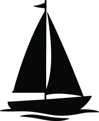 Silhouette sailboat cruising on water black and white Vector Illustration