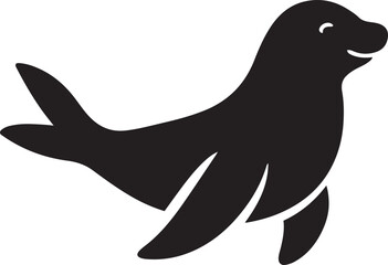 Seal silhouette black and white cute style, Marine animal in simple vector illustration
