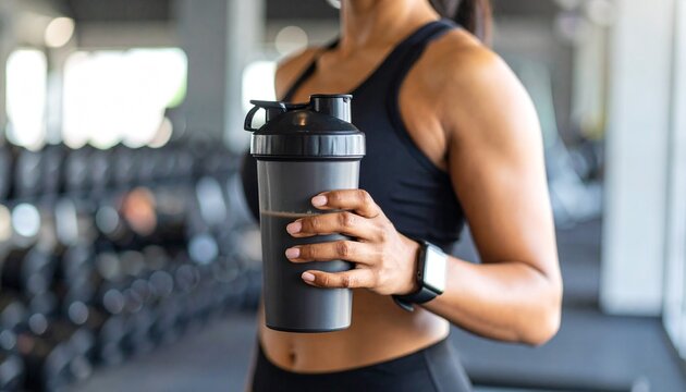 Woman Holding Protein Shake at the Gym Fitness Lifestyle. - Powered by Adobe