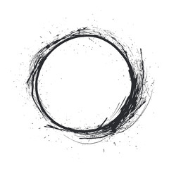 Hand Drawn Grunge Circle Frame – Ink Brush Stroke Round Border Vector