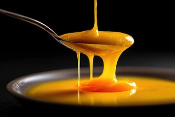 Silky mango puree with reflections of light, studio food photography