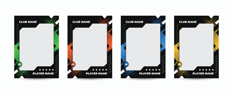 Set of player trading card templates, Photo frame, and border collection for soccer, hockey, volleyball, and basketball players. Sport flyer layout design template (EPS 10)