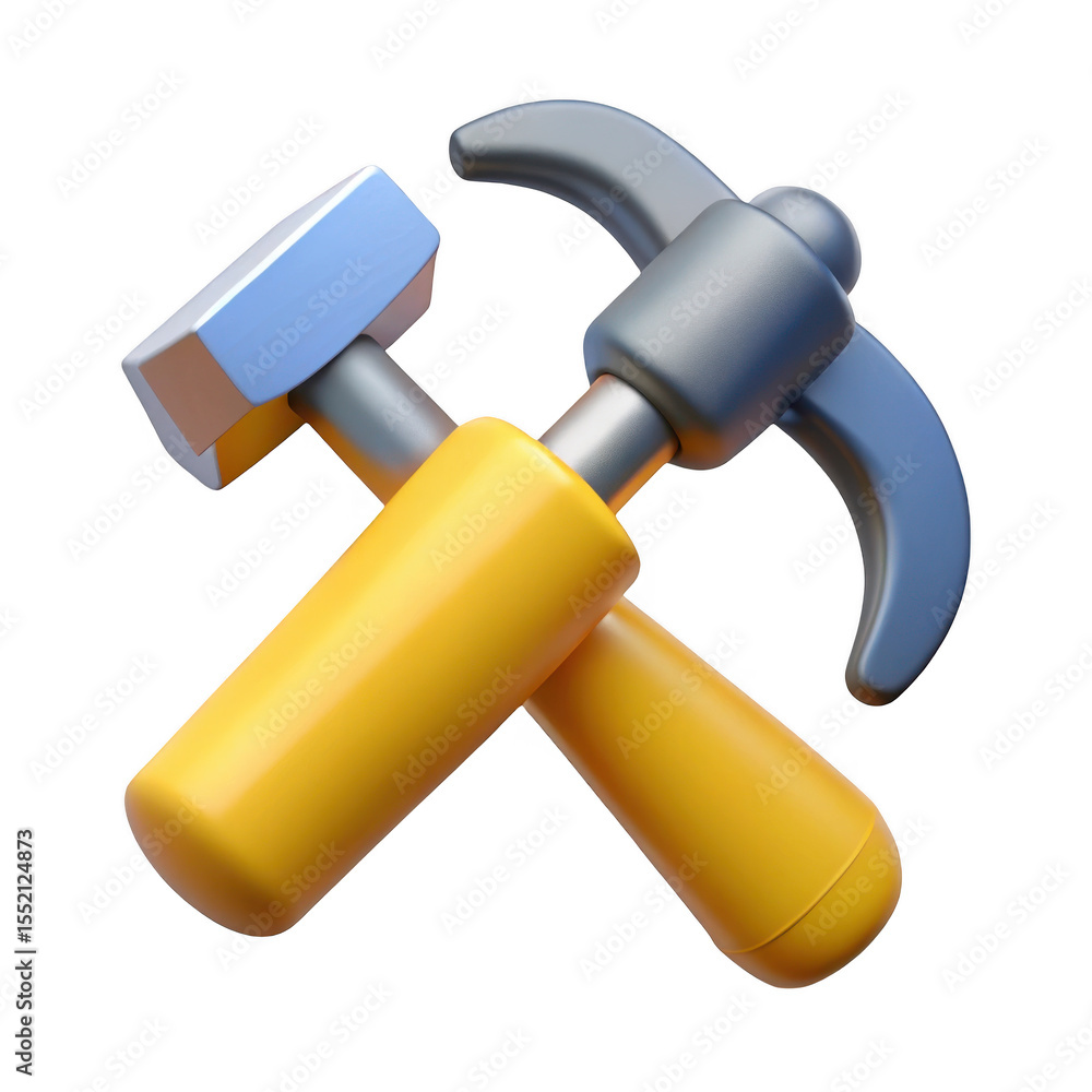 Poster 3d rendered hammer and pickaxe tools isolated on transparent background