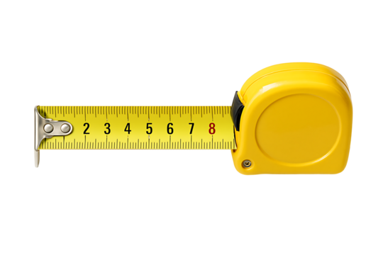 Yellow Measuring Tape Extended to Eight Inches Isolated