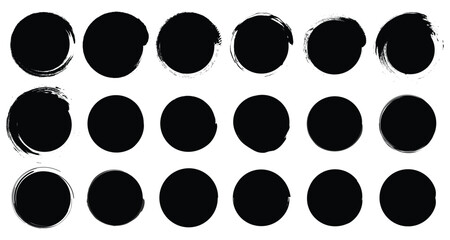 Set of round grunge circles shapes on a white background. Grunge round shapes. Grunge banner and paint brush stamps, paint brush stock set