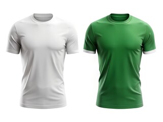 White and green tshirts display casual style isolated on white background