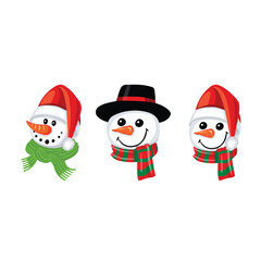 Set of Christmas snowmen, vector illustration