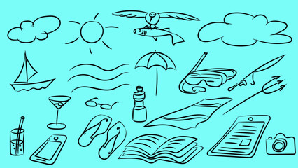 Hand drawn Going for the perfect beach vacation set