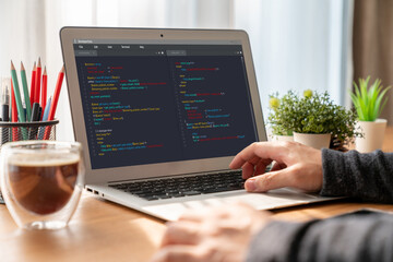 Software development programming on computer screen for modish application and program coding