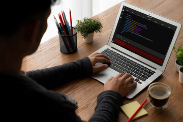 Software development programming on computer screen for modish application and program coding