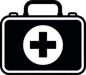 Obraz premium First aid kit with cross symbol black silhouette vector illustration