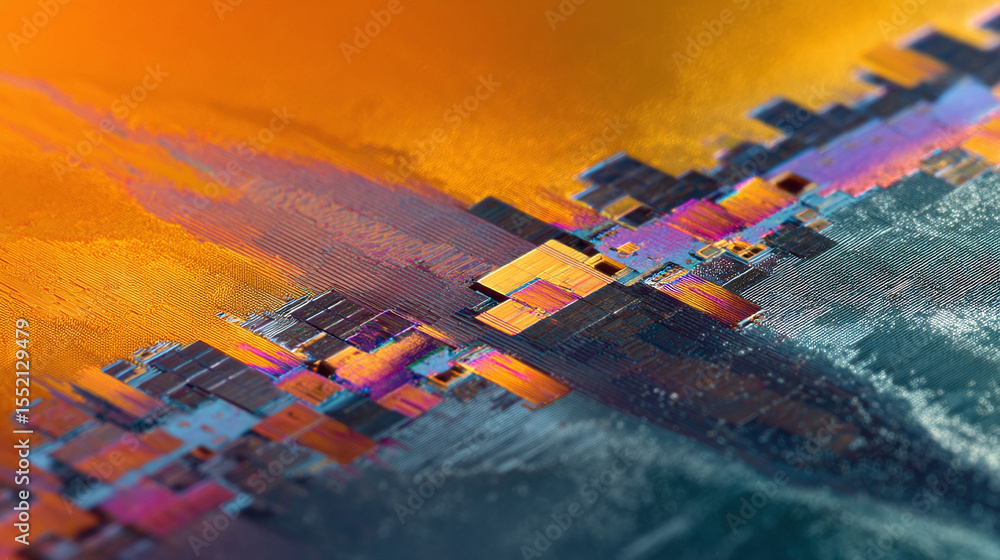 Poster abstract microscopic view of crystalline structures. evokes technology, science, growth, complexity.