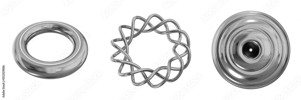 Poster 3d chrome metallic abstract shape objects, 3d rendering steel gradient shape design element, futuris