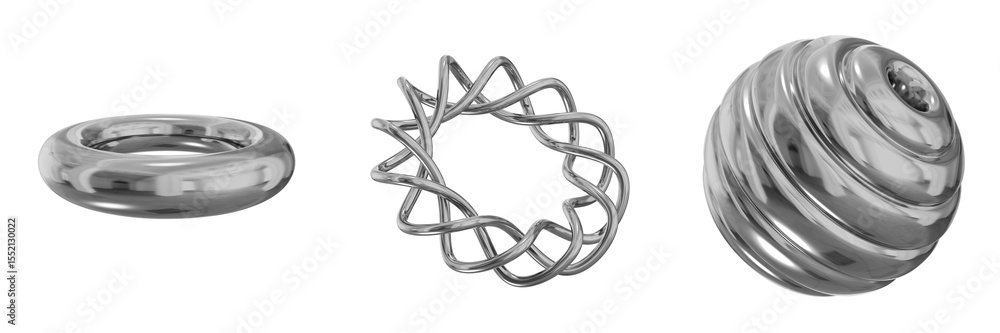 Fototapete 3d chrome metallic abstract shape objects, 3d rendering steel gradient shape design element, futuris