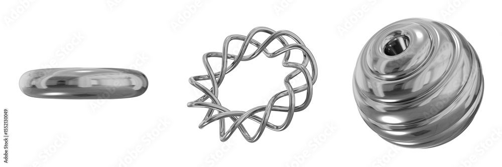 Fototapete 3d chrome metallic abstract shape objects, 3d rendering steel gradient shape design element, futuris