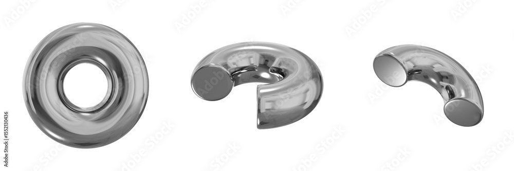 Poster 3d chrome metallic abstract shape objects, 3d rendering steel gradient shape design element, futuris