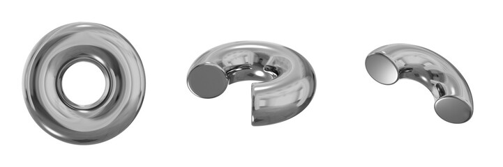 3D Chrome Metallic Abstract Shape Objects, 3d rendering steel gradient shape design element, futuristic, shiny design