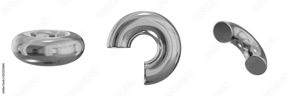 Poster 3d chrome metallic abstract shape objects, 3d rendering steel gradient shape design element, futuris