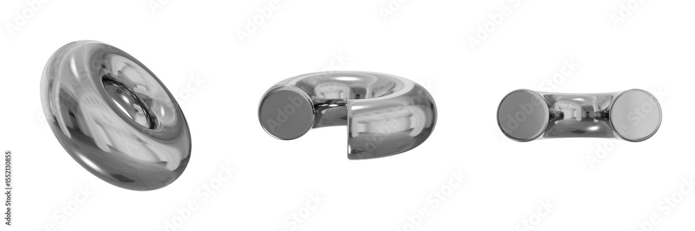 Fototapete 3d chrome metallic abstract shape objects, 3d rendering steel gradient shape design element, futuris