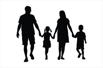 Happy Family Silhouettes Holding Hands - Diverse Parents & Children
